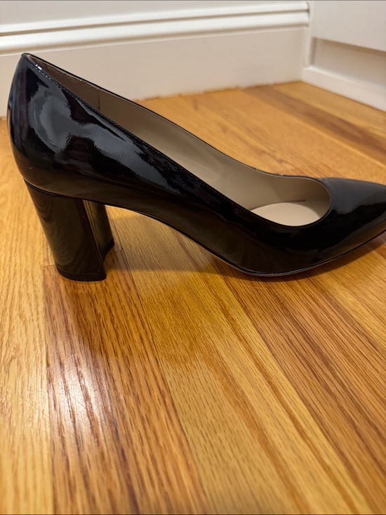 M Gemi Shoes - Classic Black Patent Block Heel Pumps for Women